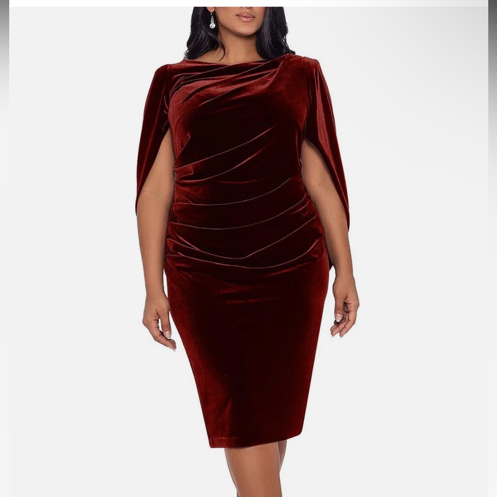 New! Betsy & Adam Drape Plus Kinsley Short Velvet Drape Back Dress Size 16W